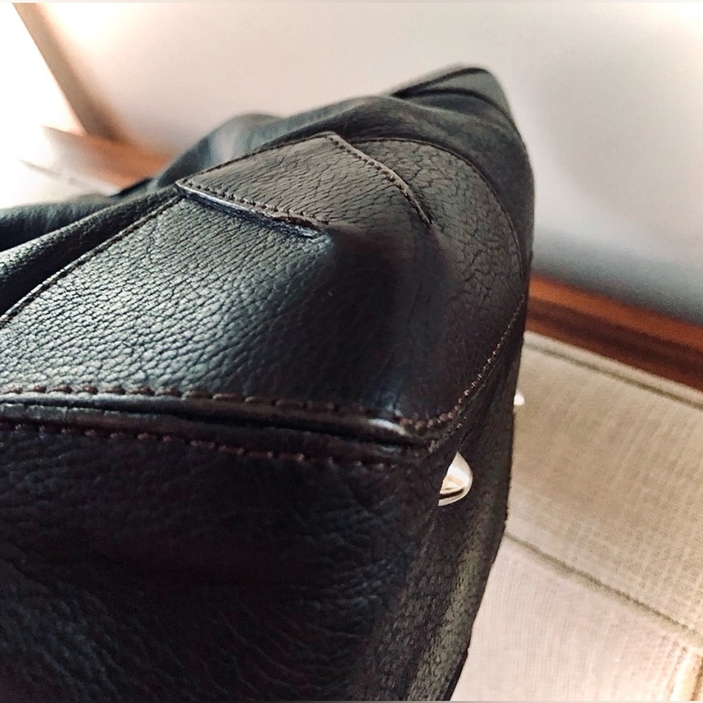SONIA RYKIEL Martha Genuine Leather Handbag, Silver Hardware, Almost Black, EUC - Picture 7 of 12
